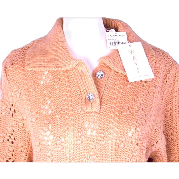 WAYF Stevie Pointelle Loose Knit Soft Pullover Peach M NWT (B5) - Picture 2 of 8